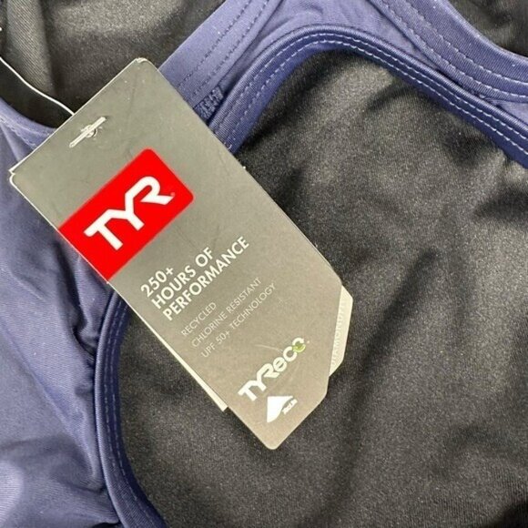 TYR eco Girl's 22 S 6/6X Solid Diamond Fit Swimsuit Solid Navy Blue UPF 50+ Team - Picture 5 of 7